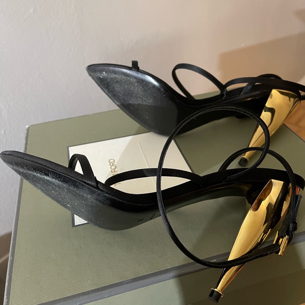 COPY - Black satin ankle strap with gold heel - Picture 8 of 12